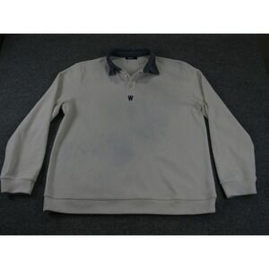 Whalebone Men Long Sleeve Polo Shirt L Cream White Blue Collar 100% Cotton #2135